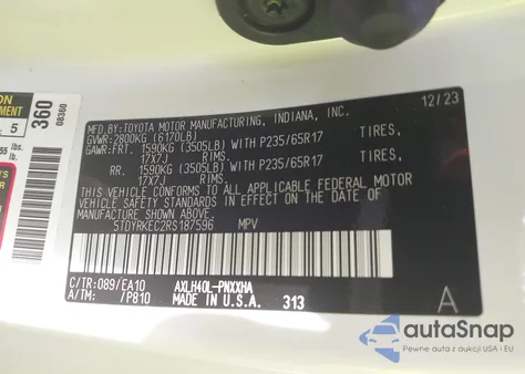 2024 Toyota Sienna Xle z USA, uszkodzony, nr VIN 5TDYRKEC2RS187596